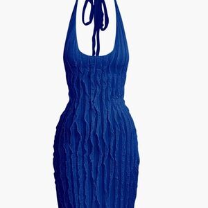 Micas ruffled halter backless Midi Dress